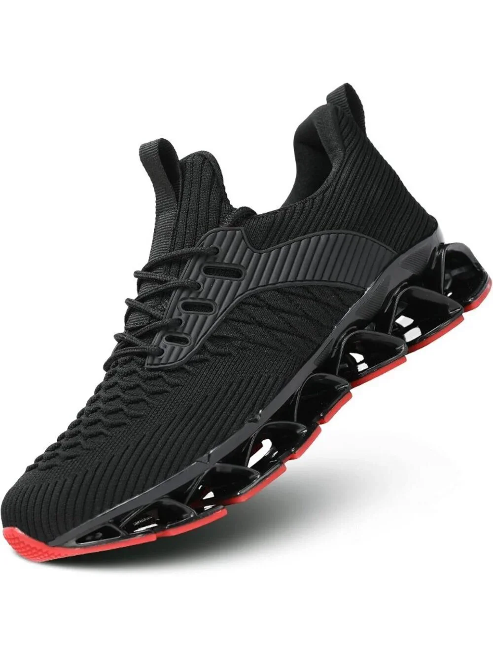 Men's Black Red Comfort Non Slip Blade Athletic Trainer Slip on Sneaker Shoes